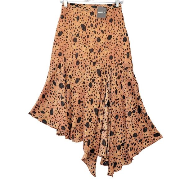Forever21 Brown Midi Skirt Cheetah Animal Glittery Flowy Hem NEW Womens Size S - Picture 1 of 10
